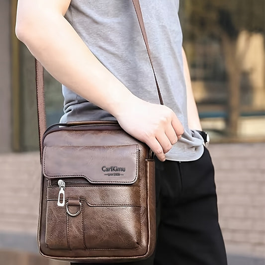 Unisex Retro Vertical Crossbody Bag - Adjustable Strap, Multiple Compartments & Front Pocket - Business Casual Shoulder Bag for Men & Women (Black)