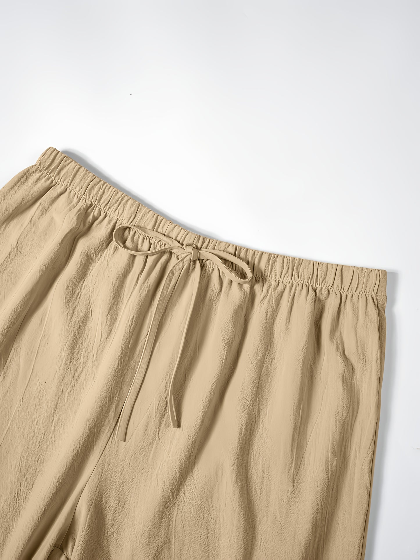 Women's Casual Solid Color Shorts with Faux Drawstring, Polyester, Machine Washable - All Seasons, Beach Pants, Leisure Style, ALL/Global/All