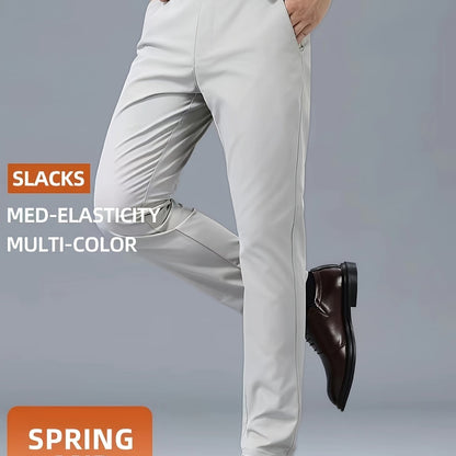 Men's Casual Solid Color Dress Pants - Polyester Blend, Woven, Regular Fit, All-Season Comfort, Adult Suit Pants