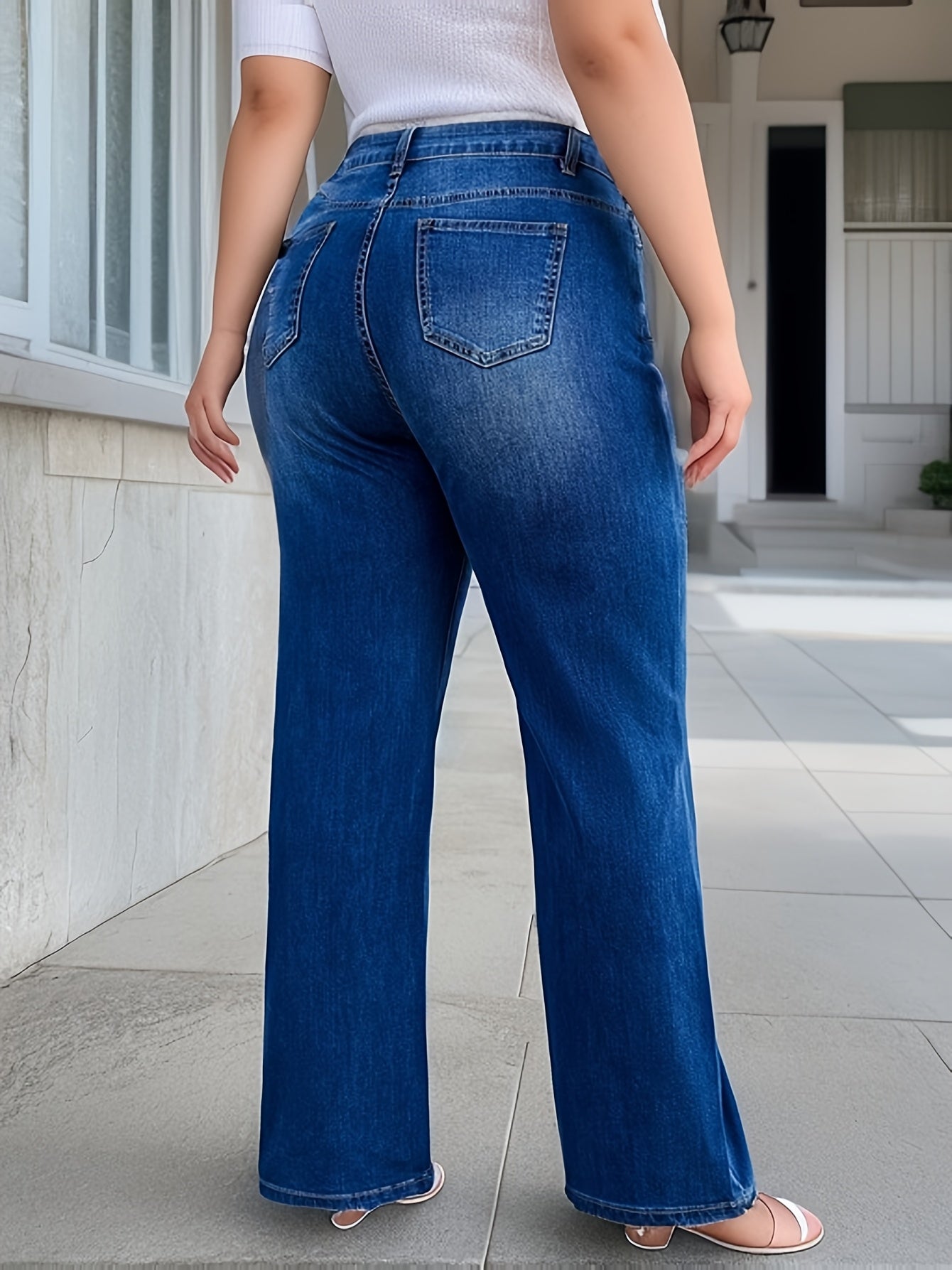 Women's Plus Solid Casual Straight Leg Jean Pants