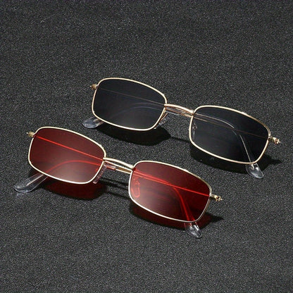 2 Pairs of Trendy Metal Frame Glasses with Vibrant Red & Black Tinted Lenses - Stylish Full-Rim Design for Fashion-Forward Individuals, Everyday Eyewear | Fashion Eyewear | Sleek Craftsmanship