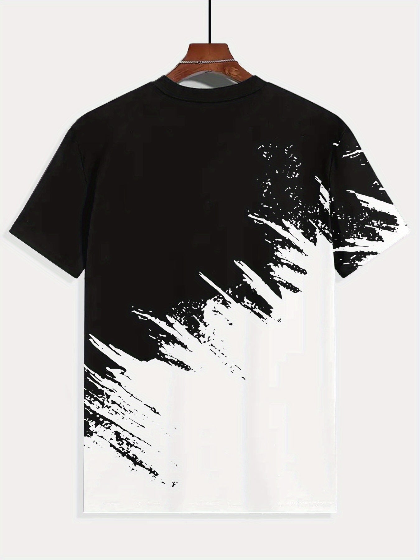 Men's Short-Sleeve T-Shirt with Bold Black & White Mountain Graphic Print - Breathable Summer Casual Tee, Regular Fit Round Neck, Hand Wash Only, Leisure Clothing, Modern Tee, Nontransparent Fabric, Daily Outfit, Creative Pat