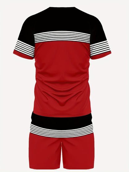Men'S Athletic T-Shirt & Shorts Set - California Graphic, Blue & White, Drawstring Waist, Summer Sportswear, Regular Fit, Adult Exercise Gear, Athletic Apparel | California Design | Knit Constructio