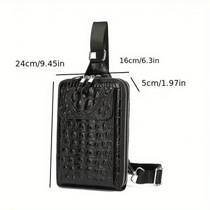 Men'S Stylish Black Crocodile Pattern Crossbody Bag - Durable, Large Capacity, Adjustable Strap, Perfect for Travel & Daily Commute, Commuter Shoulder Bag|Stylish Crossbody|Durable Fabri