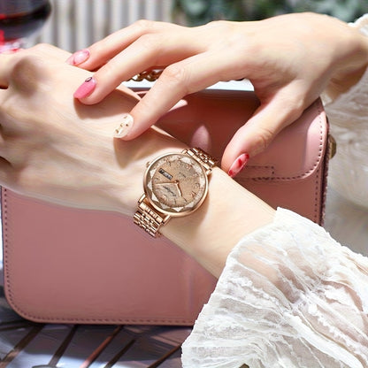 1pc POEDAGAR Elegant Women'S Quartz Watch - Luxurious Rose Golden-Tone with Luminous Hands, Calendar Display, Alloy Case & Band, Quartz Movement, Fashion Accessory|Elegant Timepiece|Rose Golden Finish, Watch Accessories