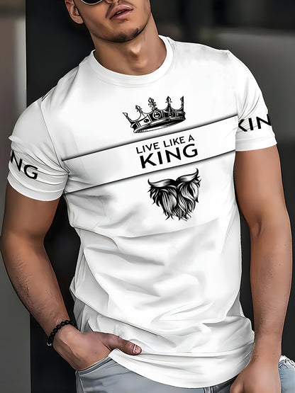 Men'S Casual Round Neck T-shirt, 100% Polyester Knit Fabric, Regular Fit, with 3D Number Print Stripe Contrast and K Letter Design, Suitable for Summer Sports Style T-shirt