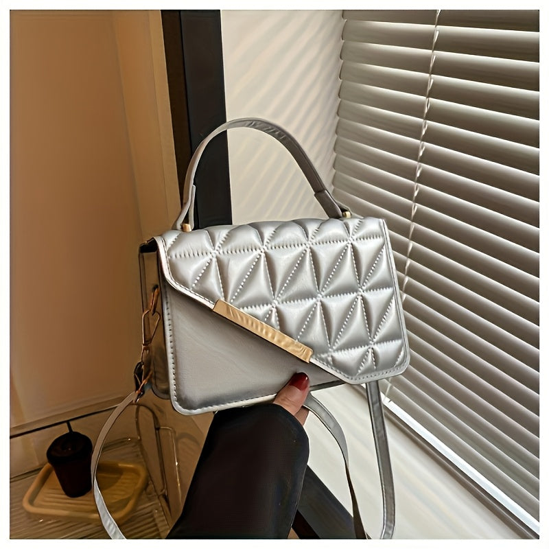 1pc Stylish Black Crossbody Handbag with Golden-Tone Hardware & Diamond Quilted Design - Water-Resistant, Magnetic Closure, Adjustable Strap - Perfect for Daily Commute, Office, or Going Out, Small Crossbody Bag