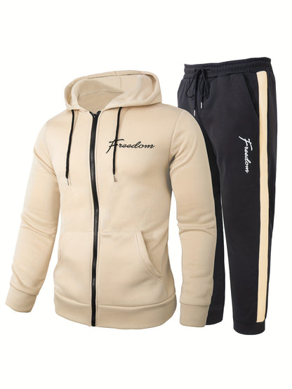 Classic Men's Athletic 2Pcs Tracksuit Set Casual Full-Zip Sweatsuits Long Sleeve Hoodie And Jogging Pants Set For Gym Workout Running