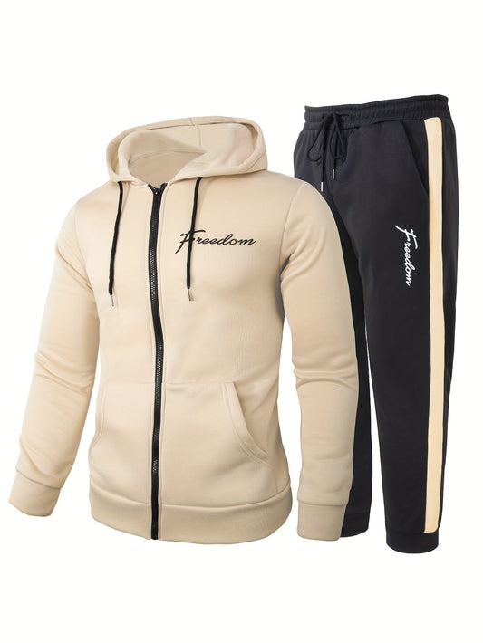 Classic Men's Athletic 2Pcs Tracksuit Set Casual Full-Zip Sweatsuits Long Sleeve Hoodie And Jogging Pants Set For Gym Workout Running