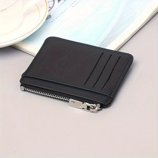 Sleek Minimalist Men's Faux Leather Wallet - Ultra-Thin, Portable Credit Card Holder with Zipper Coin Purse - Perfect for Birthday & Father's Day Gifts