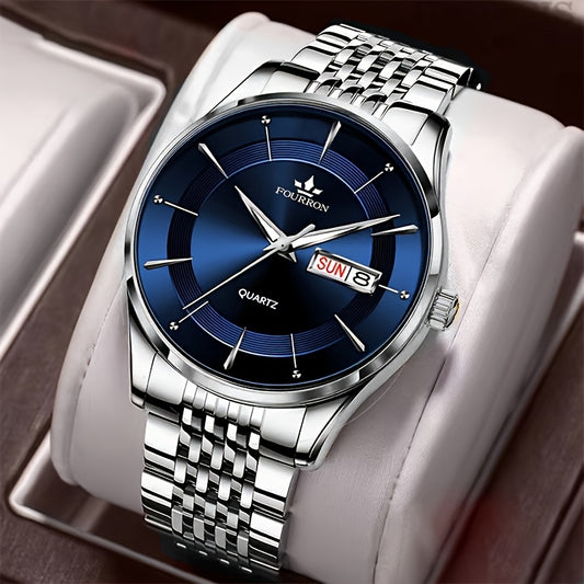 A New Stainless Steel Men's Quartz Watch With A Calendar And Luminous Function, A Fashionable Wristwatch, A Gift For Relatives And Friends' Birthdays Or Holidays, A Brand With An Electronic Movement, A Fully Automatic Busines