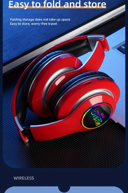Wireless Earphones, Multi-Color LED Lights, Comfortable Foldable Earphones, SD Card Slot, School/Tablet/Pc/Phone/Birthday/Christmas/Travel Gifts. Popular Wireless Earphones, Head Mounted Wireless Earphones, And Foldable Earbu