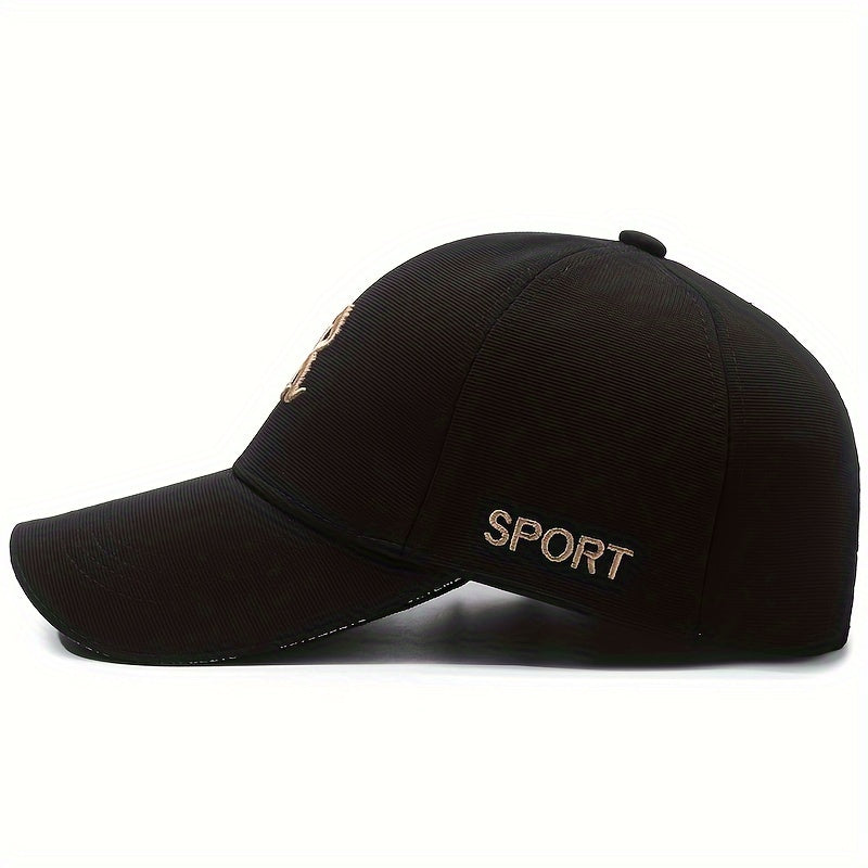 "R" Embroidered Baseball Cap - Sleek Black Dad Hat with Curved Brim, Comfortable & Breathable, Ideal for Outdoor Activities, One Size Fits All