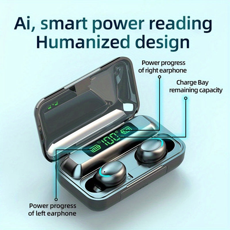 [9D Stereo Sound Noise-Canceling Earbuds] HiFi 9D Stereo Sound TWS Wireless Earbuds - Noise-Canceling In-Ear Sports Headset with LED Charging Case