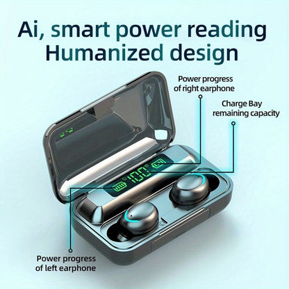 [9D Stereo Sound Noise-Canceling Earbuds] HiFi 9D Stereo Sound TWS Wireless Earbuds - Noise-Canceling In-Ear Sports Headset with LED Charging Case