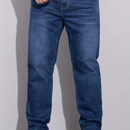 Men's Plus Size Loose Fit Stretchy Cotton Denim Pants, Lightweight Business Casual Jeans For All Seasons