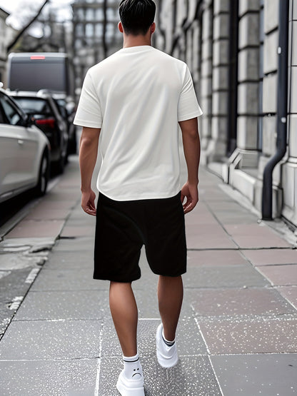 Leopard Print 3D Printed Men's Casual Sportswear Set - Breathable Polyester Knit Fabric, Crew Neck Short Sleeve T-Shirt and Shorts Combo, Regular Fit for All Seasons