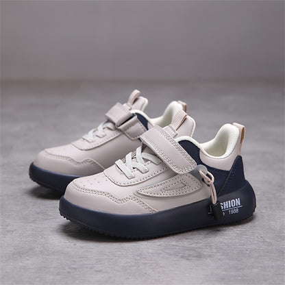 Boys' Lightweight EVA Soft Sole Sneakers with Closure - Breathable Fabric Lining, Low-Top Casual Shoes for Running, Hiking & Outdoor Activities, White & Navy Blue, Boy Sneakers, Running Footwear, Vintage Style, Durable Constr