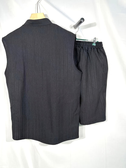 New Summer Men's Shirt Casual Henley Neck Sleeveless Top Shorts Beach Set