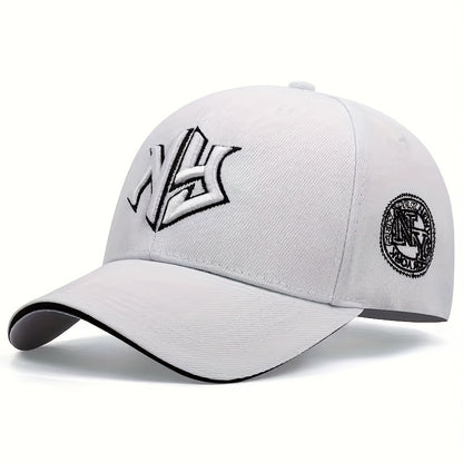 NY Embroidered Baseball Cap - Stylish Black Polyester Hat with Golden "NY" Design, Perfect for Spring & Fall Sports and Casual Wear, Casual Headwear | Embroidered Cap | Polyester Cap