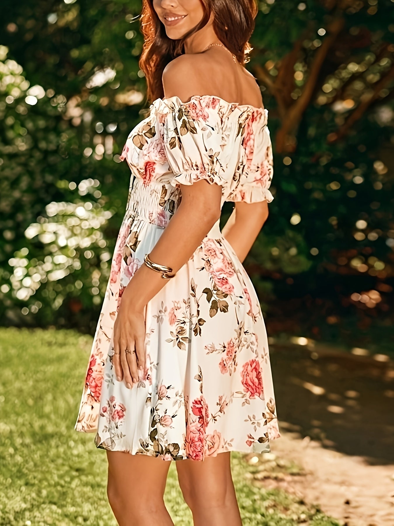 Print Dress for Women - Short Sleeve, A-Line Skirt, Spring/Summer Polyester Fashion, Machine Washable
