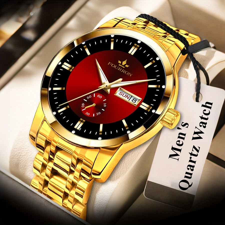 1 New Brand Men'S Luxury Automatic Quartz Watch with Stainless Steel Strap, Blue Dial, Date Display, and Luminous Hands - Waterproof, Stylish for Casual Attire, Perfect Gift for Holidays and Birthdays, Casual Wear Watch | Ele