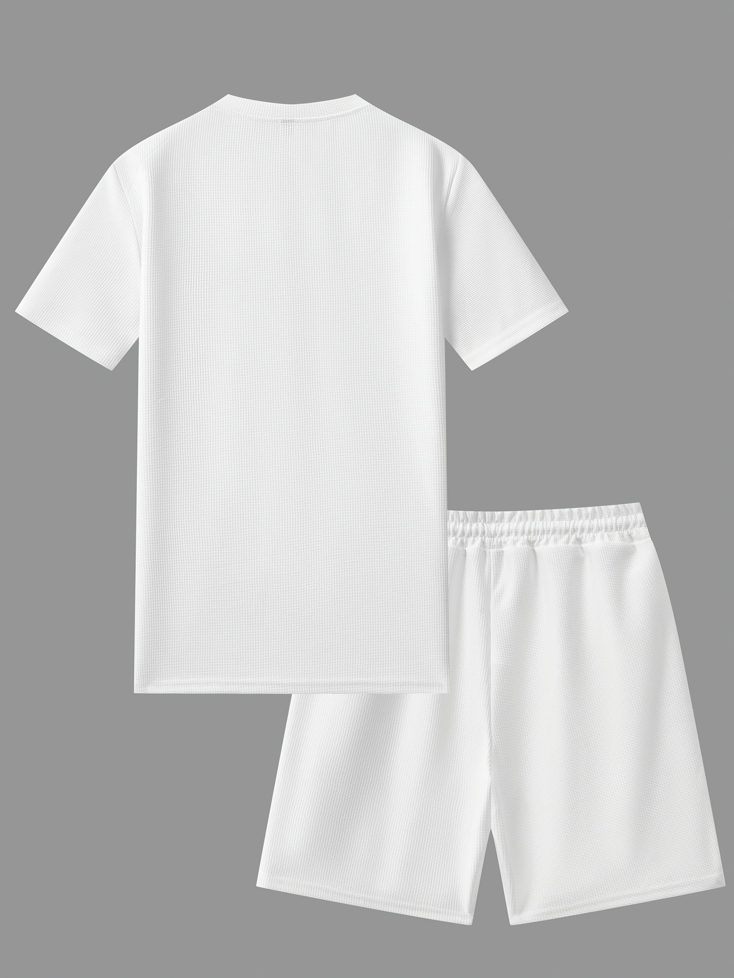 Men's Waffle Round Neck Top with Label, Short Sleeve T-shirt and Drawstring Shorts for Clean and Comfortable Spring/Summer Wear