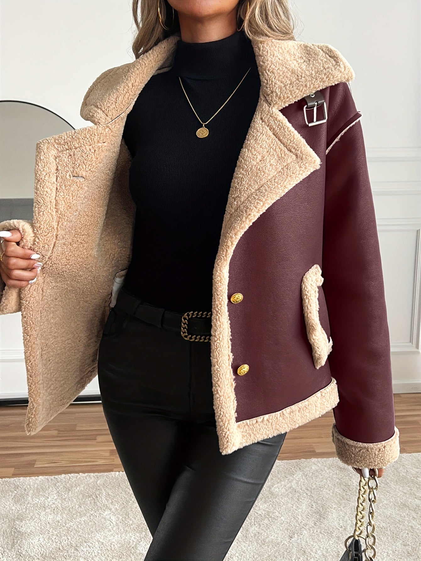 Women's Elegant Motorcycle Jacket - Heavy-Duty Winter Coat, Brown, Non-Stretch Motorcycle Outerwear for Cold Weather Riding & Everyday Chic - Machine Washable Outer Jacket, Seasonal Fashion, Classic Design, Premium Detailing,