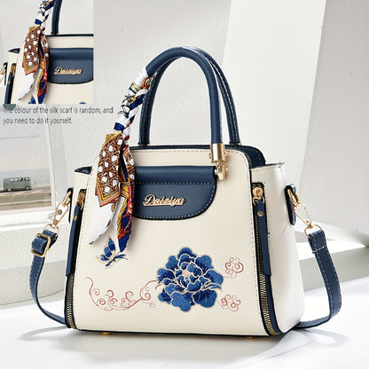 A Large Capacity Handbag for Women, Suitable for Business, Casual Outings, And Travel, Featuring a Randomly Colored Scarf, Perfect As a Mother'S Day Gift.