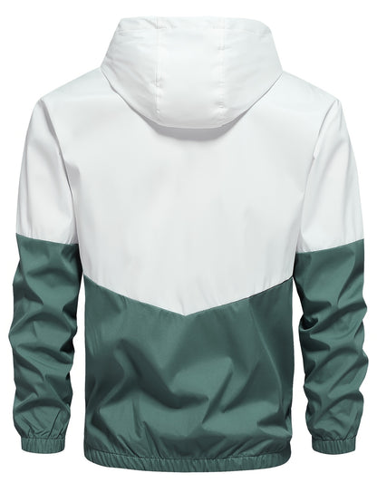 Men's Casual Sports Set, Spring/Autumn Hooded Jacket And Pants, 2-Piece Stylish Athletic Suit, Youth Fashion Trend, Color Block Design