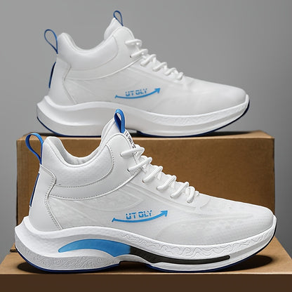 Men'S High-Top Lace-Up Athletic Sneakers - Breathable Fabric, PVC Sole, EVA Insole, Stylish Blue & White Design for Casual and Outdoor Activities, Everyday Sneakers | Sporty Casual Shoes | Durable PVC Sole