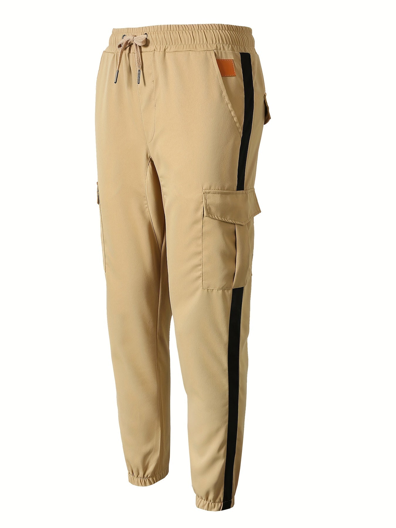 Men's Striped Track Pants With Multi Pockets, Active Drawstring Joggers For Outdoor Activities Gift