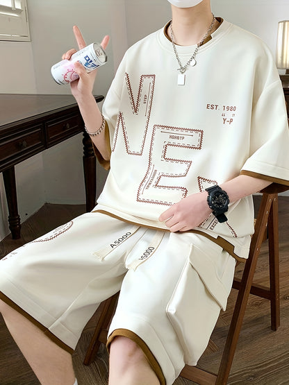 Pei Kuan's Choice Summer Men's Sports Suit Youth Student Casual Suit Two-piece Suit T-shirt Shorts Set Short Sleeve Shorts Set One Suit Breathable and Comfortable Sweat Absorbent