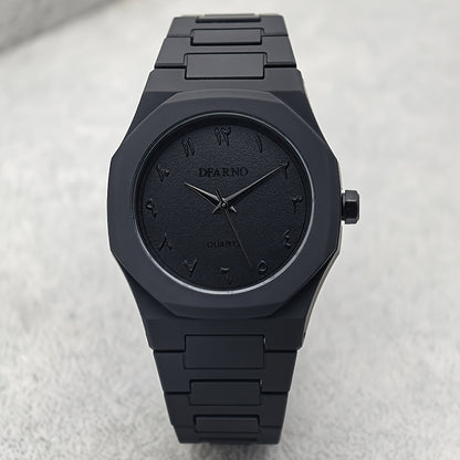 Men's Minimalist Quartz Watch with Black Arabic Dial & Polygonal Design - Durable Silicone Strap, Battery-Powered, Comfort Fit for Casual & Formal Wear - Perfect Holiday Gift for Father’s Day, Graduation, Independence Day,