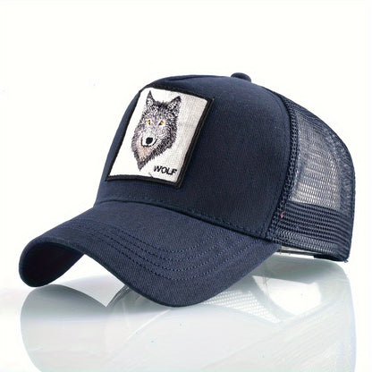 Animal Caps Trucker Hat Men Black Baseball Cap Women White Baseball Cap Men Wolf Trucker Cap Breathable Mesh Summer Baseball Caps Men'S & Women'S Wolf Embroidery Snapback Trucker Hat Fitted Outdoor Sports Adjustable Cap Gorra