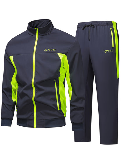 Comfortable Men's Casual Patchwork Sport Suit Jacket and Trousers Tracksuit, Streetwear Set, Casual Sportswear, Sporty Look, Stylish Tracksuit, Quality Stitching, Comfortable Fabric, Twopiece Suit, Matching Outfit, Urban Styl