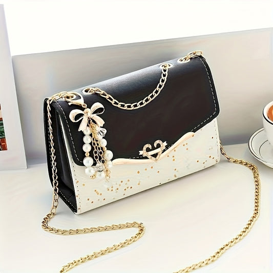 Elegant Bohemian Beige Crossbody Bag with Tassel Charm - Chic Urban Flap Shoulder Bag with Golden Chain Strap, Lightweight & Portable for Shopping, Office, College, Travel - Perfect Gift for Women, Occasion Theme, Valentine'S