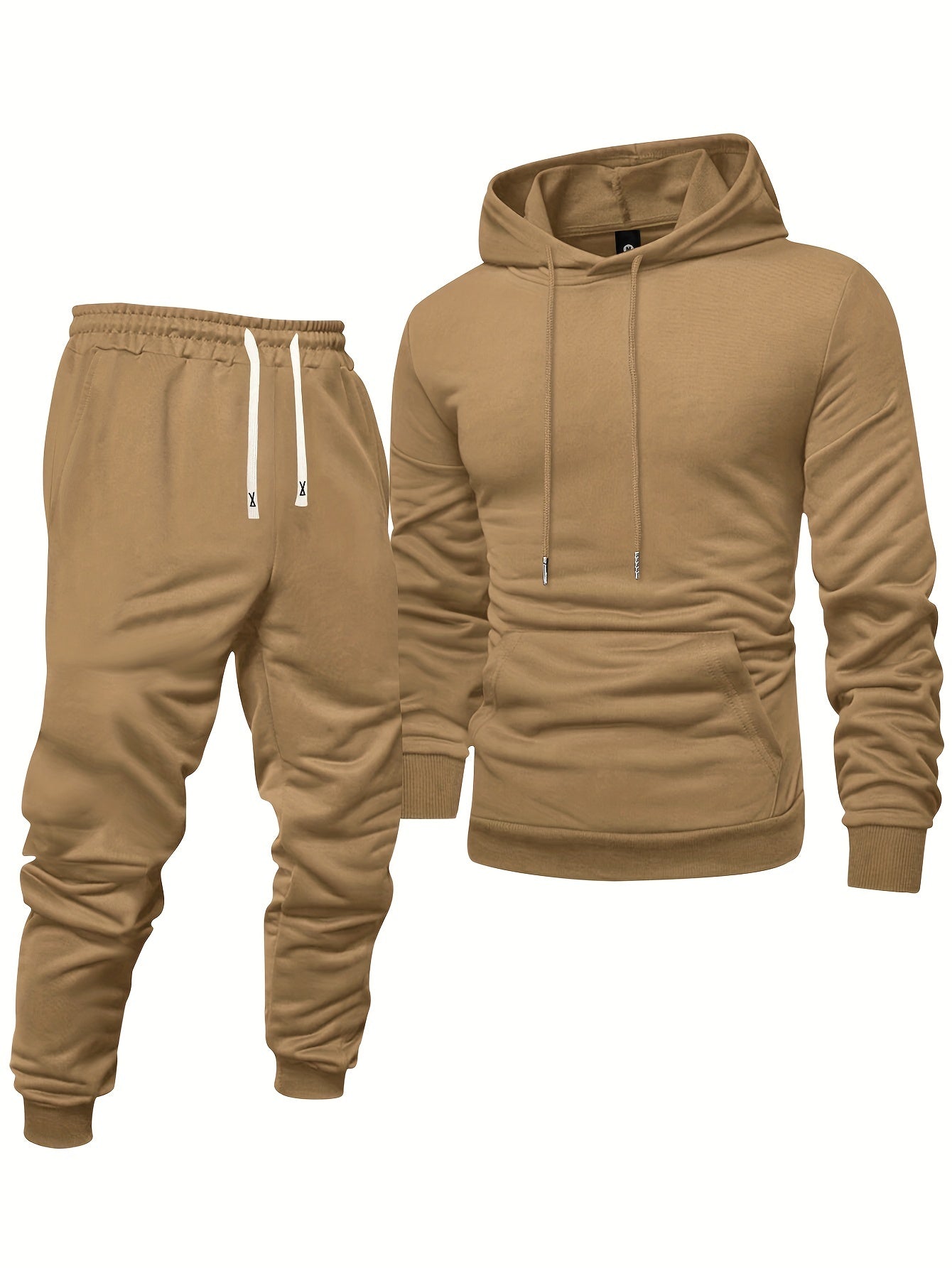 Men's Long Sleeve Hooded Sweatshirt + Threaded Sweatpants Set Spring and Autumn Solid Color Pullover Regular Long Sleeve T-shirt and Pants Belt Drawstring Casual Sports Trousers Two-piece Set