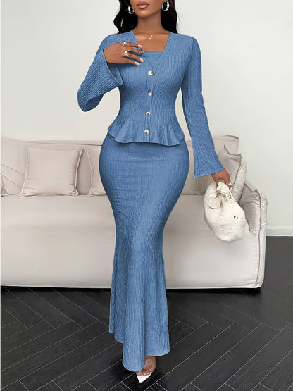 An elegant and stylish solid-color dress with a cardigan set, suitable for spring, summer, autumn, and winter seasons