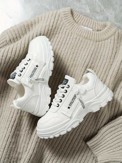 Women'S Breathable Knit Sneakers - Lightweight Thick Sole Casual Walking Shoes in White & Black, Synthetic Cover Upper with Rubber Outsole, Lace-Up Low-Top Design for Indoor/Outdoor, Travel, Beach & Shopping - Cute Gift for M