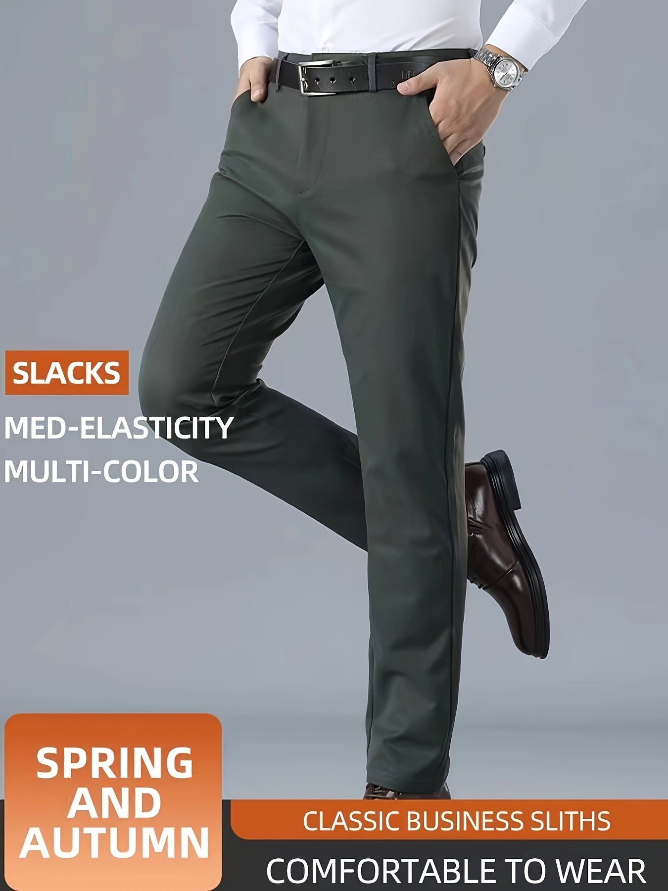 Men's Casual Solid Color Dress Pants - Polyester Blend, Woven, Regular Fit, All-Season Comfort, Adult Suit Pants