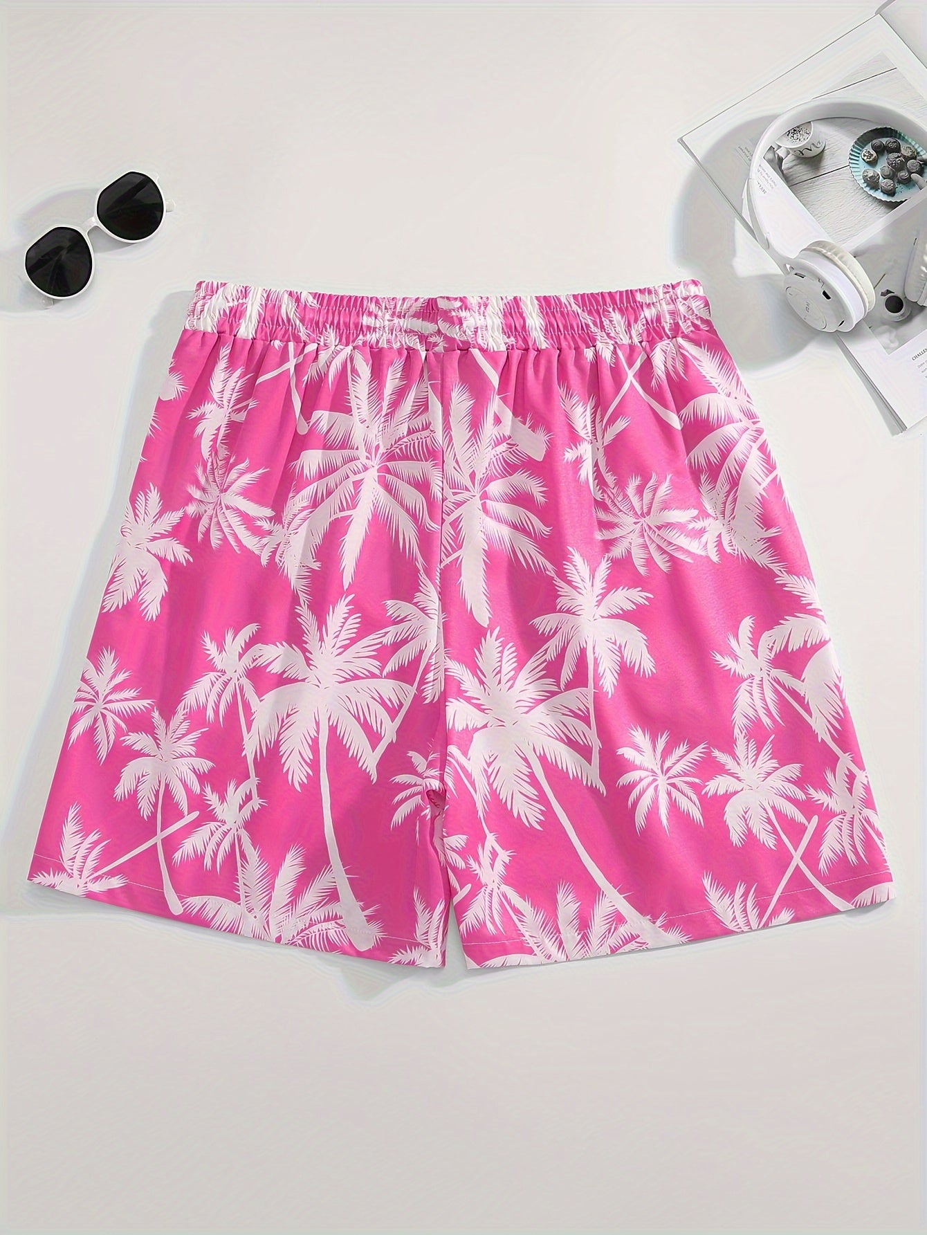 Men's Tropical Coconut Tree Print Drawstring Shorts - Casual, Loose-Fit Beachwear with Pockets