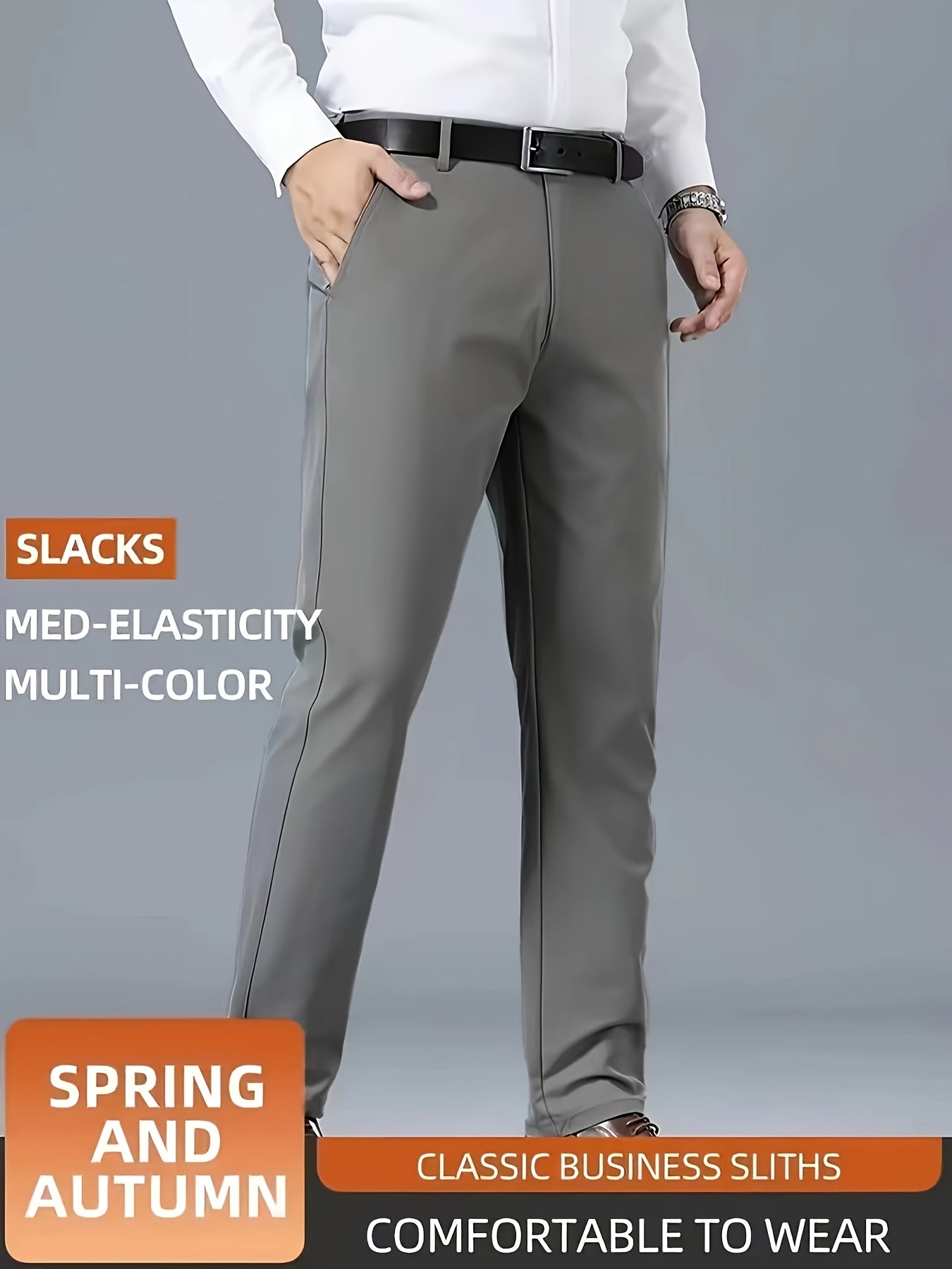 Men's Casual Solid Color Dress Pants - Polyester Blend, Woven, Regular Fit, All-Season Comfort, Adult Suit Pants
