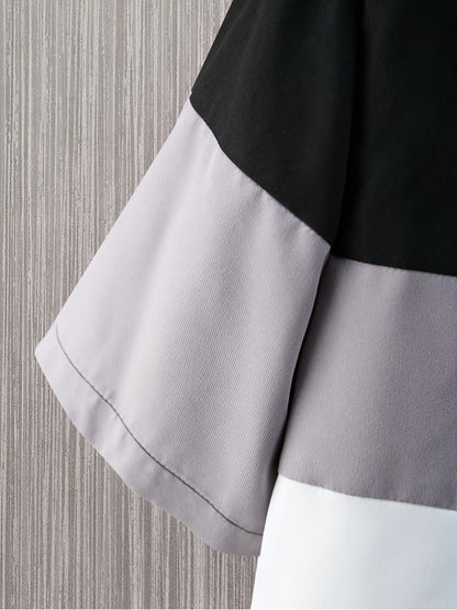 Men'S Letter Color Block Short Sleeve Shirt Shorts Casual Suit 2pcs Set