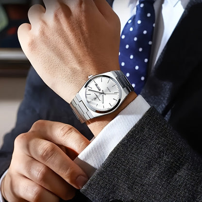 POEDAGAR Luxury Quartz Men'S Wristwatch - Luminous Date & Week Display, Stainless Steel Band, Water-Resistant (IPX8), Ideal Gift for Business Professionals