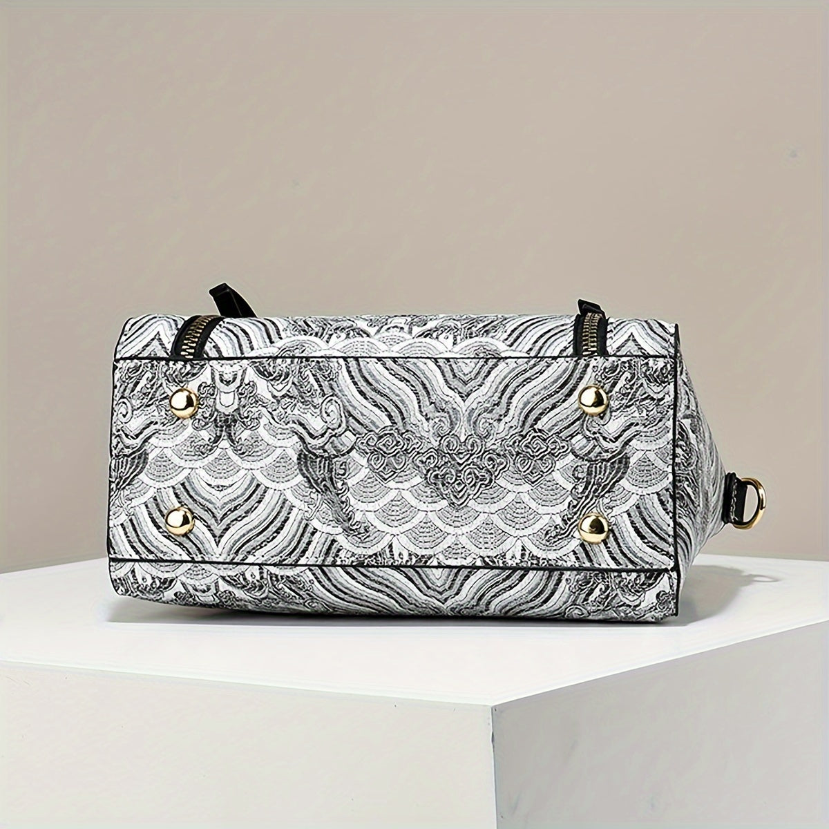 Elegant Floral Embroidered Handbag for Women - Adjustable Strap, Zipper Closure, Polyester Lining, Black & White Floral Pattern, Perfect Gift for Mom Or Family, Small Crossbody Purse, Stylish Accessory, Durable Construction