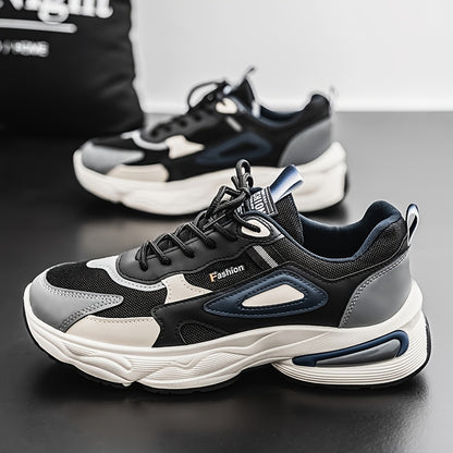 Men's Fashion Sneakers - White/Black/Brown PU Upper, Breathable Fabric Lining & Cushioned EVA Insole, Durable PVC Sole, Lace-Up Mid-Top Design for All-Season Casual & Daily Wear, High Top Sneakers, Versatile Footwear, Modern