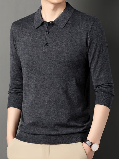 Men's 6% Wool Blend Thermal Long Sleeve Sweater Shirt - Anti-Pilling Casual Button-Up Collar Top for Layering, Soft Warm Pullover for Spring Fall Winter Outdoor & Casual Attire, Antipilling Fabric