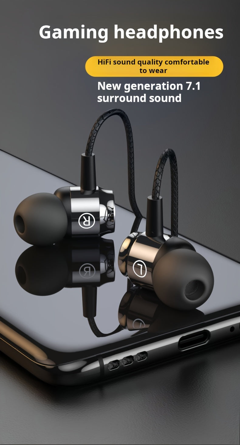 1pc Aluminum Wired Headphones with Mic, HiFi Bass, Noise Cancelling Voice Call, Push Button Volume Control, Non-Waterproof, 3.5mm & Type-C Jack, for Mobile Phones, Computers, Gaming, Karaoke - Ideal Gift for Men and Women, He