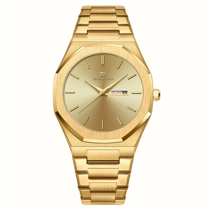 1pc Men'S Luxury Business Style Watch - Blue & Golden Stainless Steel, 42mm, Dual Calendar Quartz Movement, VA VOOM Brand, Outdoor Sports & Leisure Gift, Outdoor Sports Watch | Elegant Watch Design | Quartz Watch Movement, Lu